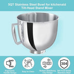 IAGREEA 5 Quarts Stainless Steel Bowl Fits For KitchenAid 4.5-5 QT Tilt-Head Stand Mixer, 304 Mixer Bowl With Handle, Replacement Mixing Bowls, Heavy Duty, Large Capacity Dishwasher Safe, Easy Clean