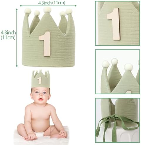 Wild One High Chair Banner For 1st Birthday Party Boy Decorations With Green Tassel Garland Crown Hat Cake Topper