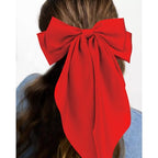 VELSCRUN Hair Clip - 3Pcs Silky Satin Hair Bows for Women in Red, Pink, White - Big Bow Hair Clips with Long Tail - Hair Accessories for Girls - Ideal for Special Occasions - 3 Count