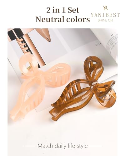 Yanibest Elegant Bow Hair Claw Clips Stylish Large Hair Clips for Thin and Thick Hair | Holiday Gift for Teen Girls | Chic Hair Styling Accessories for Women (Pack of 2)