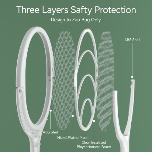 Rotating Head Rechargeable Electric Fly Swatter Racket Bug Zapper Racket Mosquito Zapper Indoor Bug Zapper Fruit Fly Zapper Spider Killer Gnat Trap Wasp Catcher, with a Telescopic Extension Wand
