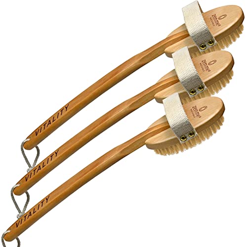 Zen Me Premium Vegan Bristle Brush, Exfoliating Brush with Firm Natural Bristles for Cellulite and Lymphatic, Body Scrub Brush for Experienced Users, with Detox eBook Gift, (Set of 3)