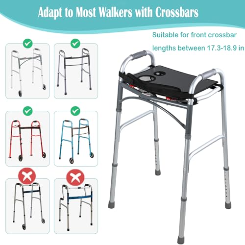 HOOMTREE Walker Tray for Folding Walker, Mobility Table Trays for Walkers for Seniors with Cup Holder,Walker Trays for Rolling Folding Walker,Walker Accessories for Elderly (Black Without Pockets)