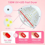 UV Gel Nail Lamp,150W UV Nail Dryer LED Light for Gel Polish-4 Timers Professional Nail Art Accessories,Curing Gel Toe Nails (Pink)