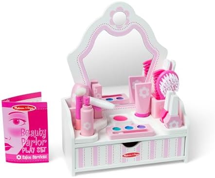 Melissa & Doug Wooden Beauty Salon Play Set With Vanity and Accessories (18 pcs) - FSC Certified