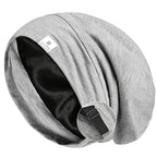 YANIBEST Slouchy Beanie Hat Satin Lined Sleep Cap Satin Bonnet Chemo Headwear Caps for Women and Men Light Grey