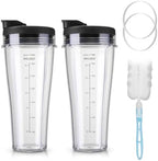 Ninja Blender Cups Replacement 24 oz Slim Cups Kit with Sip & Seal Lids BL450 BL480 BL486 BL487 BL492 BL494 BL642 BL682 NN100 BL2012