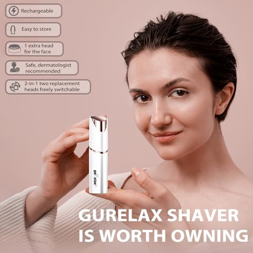 Womens Eyebrow Facial Trimmer, 2 in1 Facial Hair Removal and Eyebrow Shaver - Face Lips Chin Painless Facial Razor with Replacement Heads