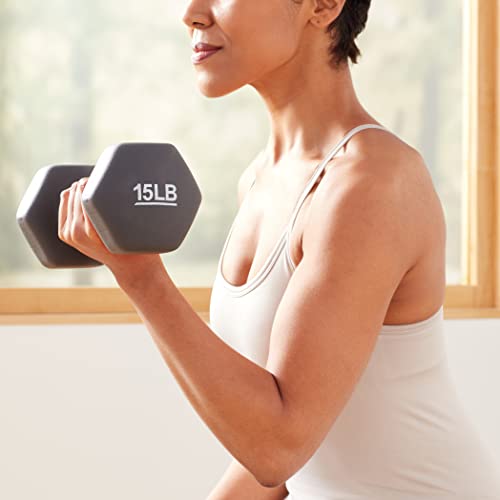 Amazon Basics Neoprene Coated Hexagon Workout Dumbbell Hand Weight, 30 Pounds, 15 pound (Set of 2), Dark Grey