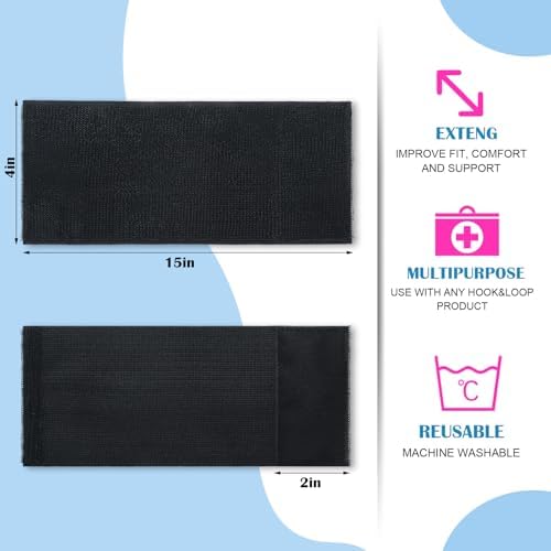 Geiserailie 4 Pcs Extender Strap Reusable Ice Belt Extender Strap Multipurpose Elastic Hook and Loop Extension for Ice Pack Black Back/Knee/Ankle Braces, Vests, Wraps, and Belts(4 x15 Inch)