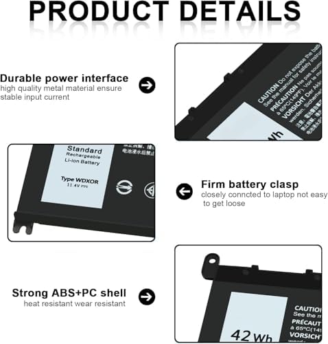 New Replacement WDX0R Laptop Battery for Dell Inspiron 15 5000 5567 5570 5565 5568 5578 7000 7560 7570 7573 7569 7579 13 5368 5378 7378 17 5765 5767 5770 Series Notebook Battery Fits 3CRH3 T2JX4 FC92N
