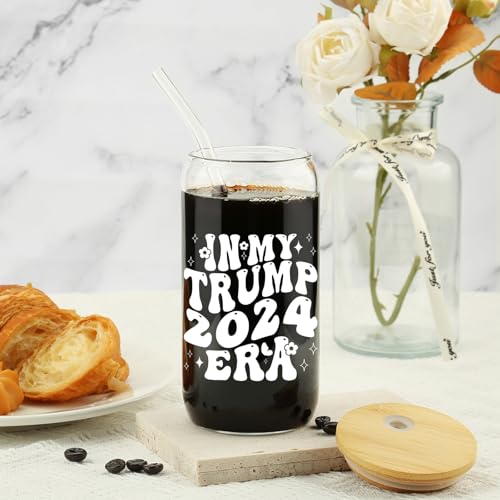 In My Trump 2024 Era, Trump Gift, Gift for Dad ,Gift for Mom, Patriotic Tumbler, Trump 2024, Friend Gag Tumbler, Coworker Gag Novelty Cup, Trump for President Glass Can, Trump Beer Cup w/Straw and Lid