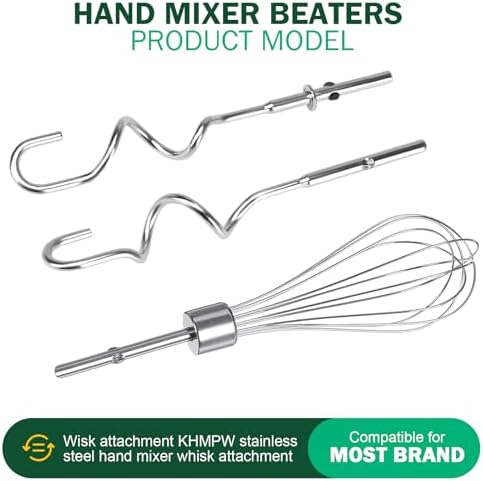 Hand Mixer Beaters Blender For KitchenAid & Hand Mixer Dough Hooks For KitchenAid Hand Mixers Whisk Attachment KHMPW Stainless Steel Egg Beater/Whisk Attachment for Kitchen Hand Mixer Accessories,3PCS