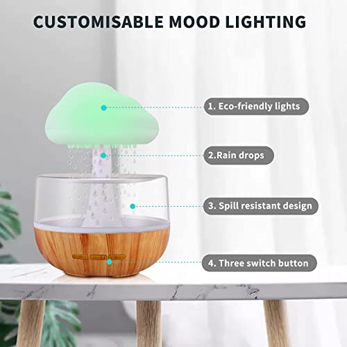 Weljoy Zen Raining Cloud Night Light Aromatherapy Essential Oil Diffuser Micro Humidifier Desk Fountain Bedside Sleeping Relaxing Mood Water Drop Sound (White)