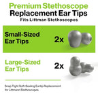 Durabasics Stethoscope Ear Tips Replacement for Littmann Stethoscopes Parts - Compatible with Littmann Ear Tips, Ear Pieces, Replacement Parts for Classic III, Cardiology 3, 4, & IV - Grey