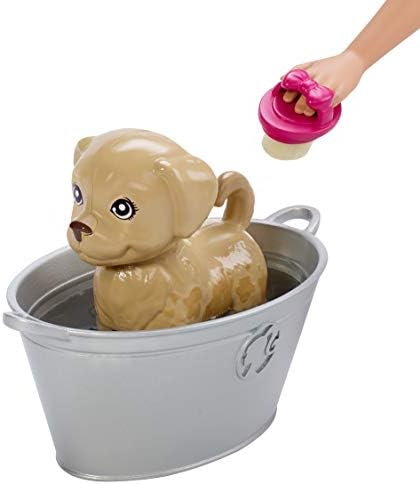 Barbie Play 'n Wash Pets Playset with 3 Color-Change Animals & 10 Toy Accessories, Blonde Fashion Doll with Blue Eyes