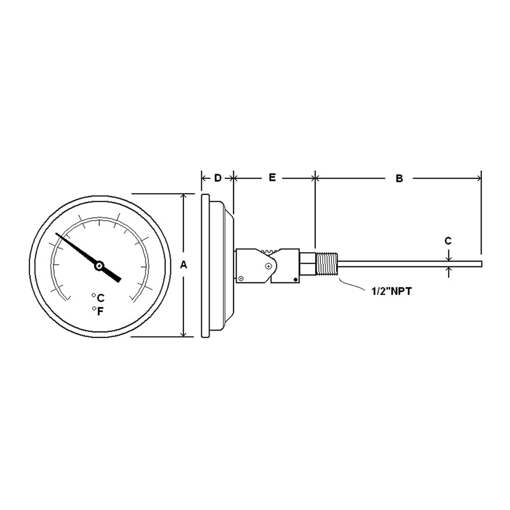 PIC Gauges B3B9-MM SS Case Bimetal Thermometer, 316 SS Stem, Back Angle Connection, 3" Dial, 9" Stem Length, 50/300° F & 10/149° C Temperature Range