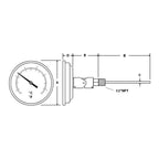 PIC Gauges B3B9-MM SS Case Bimetal Thermometer, 316 SS Stem, Back Angle Connection, 3" Dial, 9" Stem Length, 50/300° F & 10/149° C Temperature Range