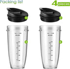 2-Pack 24oz Ninja Blender Cups with Sip & Seal Lid Blender Replacement Parts Compatible with Nutri Ninja Auto IQ Series Blenders BL450 BL454 BL456 BL480 BL481 BL482 BL490 BL640 BL642 BL682
