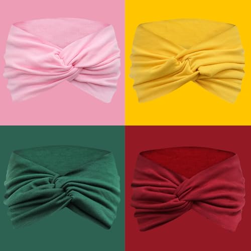 IVARYSS Extra Wide Headbands for Women Non-Slip, 7'' Large Twist Knotted Stretchy Wraps Head Bands Hair Accessories, 4 Pack, Bright Color