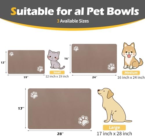 Pet Feeding Mat-Absorbent Dog Mat for Food and Water Bowl-Dog Accessories Pet Supplies-Dog Water Bowl for Messy Drinkers-No Stains Quick Dry Dog Water Dispenser Mat (17"x28", Brown)