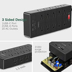 Power Strip 23 in 1, 20 Outlets Surge Protector Wall Mount with 2 USB+1 USB C Ports, Multi Plug Extension Cord 6ft Heavy Duty, Accessories for Gaming, Studio, Home, Office, Desk Organizers