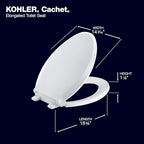 KOHLER 4636-RL-0 Cachet ReadyLatch Elongated Toilet Seat, Quiet-Close Lid and Seat, Countoured Seat, Grip-Tight Bumpers and Installation Hardware, White, 18.04"L x 14.18"W