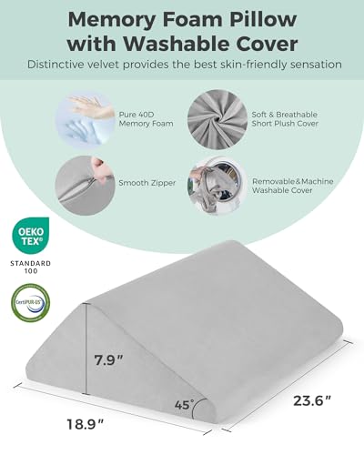 Lossey Knee Wedge Pillow with Pure Memory Foam, 8" Bed Wedge Pillow for Sleeping, Triangle Pillow for Back Support Elevated Pillow for Sciatica Knee Hip Ankles Back Pain Relief