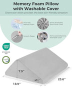 Lossey Knee Wedge Pillow with Pure Memory Foam, 8" Bed Wedge Pillow for Sleeping, Triangle Pillow for Back Support Elevated Pillow for Sciatica Knee Hip Ankles Back Pain Relief