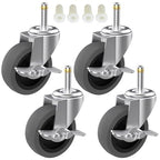 4-Inch Swivel Stem Caster for Rubbermaid Mop Bucket Utility Cart, 7/16-Inch Stem Diameter Rubber Wheel Set of 4 with Side Brake, Heavy Duty TPR Weber Grills Shop Vac Replacement Wheels