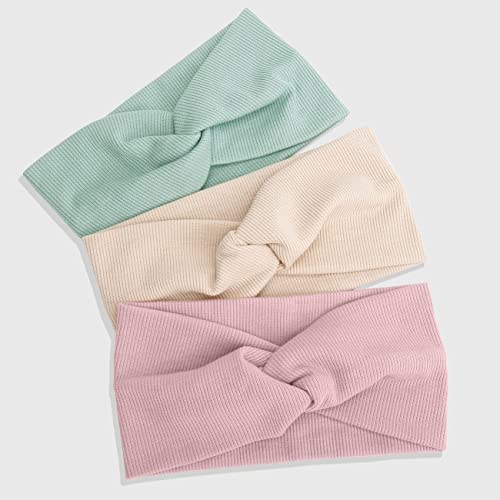 Huachi Turban Headbands for Women's Hair Wide Head Wraps Knotted Elastic Teen Girls Yoga Workout Solid Color Hair Accessories, 6 Pack