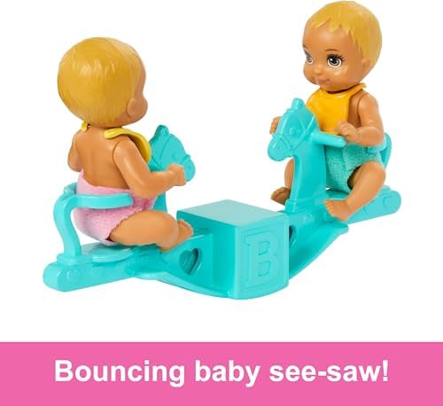 Barbie Skipper Doll & Nursery Playset with Accessories, Includes Twin Baby Dolls, Crib, Swing, See-Saw & More