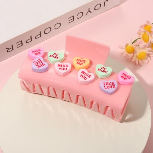 Valentine’s Day Hair Claw Clips for Women, Large Conversation Heart Hair Clips Nonslip Pink Love XOXO Hair Claws Valentine’s Day Accessories Outfits Party Favor Gifts