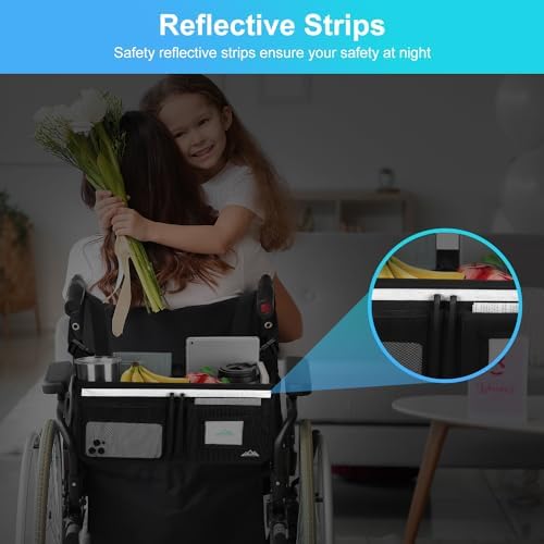 supregear Wheelchair Basket for Back, Large Capacity Wheelchair Backpack Organizer Bag with Multiple Pockets and Cup Holder Wheelchair Accessories Waterproof Storage Bag for Seniors, Black