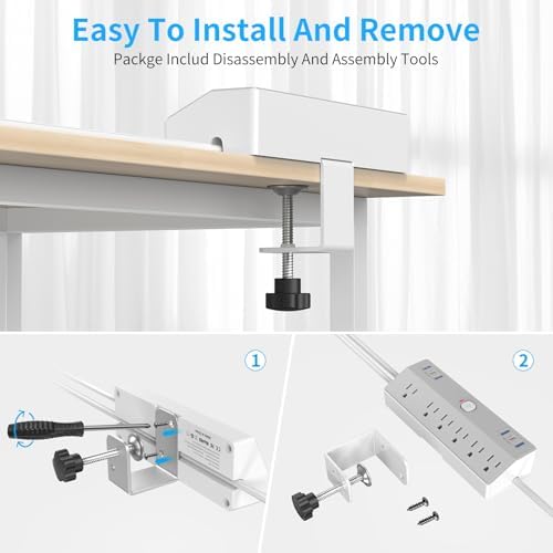 Desk Clamp Power Strip Tall, 40W Fast Charging Station,Desk Mount Desk Shelf with 6 Outlets 6USB Ports (2USB C), 10Ft Extension Cord Desk Accessories Home Office Essentials, Fit 2.48" Tabletop Edge