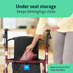 Medline Rollator Walker with Seat, Steel Rolling Walker with 6-inch Wheels Supports up to 350 lbs, Medical Walker, Burgundy