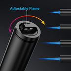 Torch Lighters, 2 Pack, Butane Lighters, Adjustable Jet Flame Torch Lighters, Windproof Butane Refillable Gas Torch Lighter Long Lighter for Candle, Grill, BBQ, Fireworks(Butane Not Included) Black