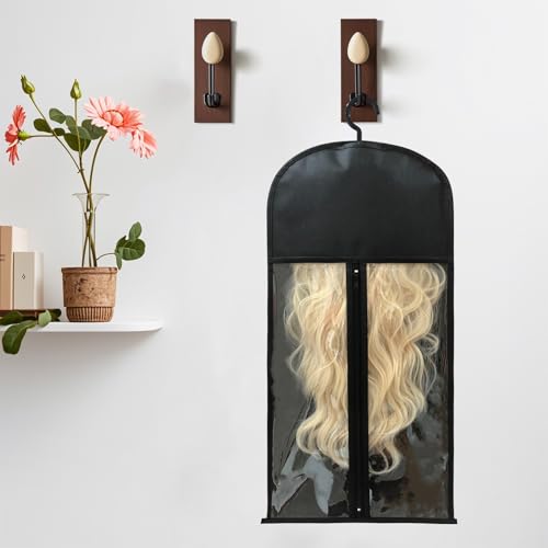 Jonley 4Pcs Wig Storage Wig Bags Storage with Hanger, Wig Storage Bag with Hair Extensions Wigs and Accessories, Breathable and Easy to Carry Home Hair Salon Travel Available (Black 23.5in)