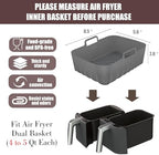 Silicone Liners Rectangle 2 Pcs for Air Fryer Dual Basket 8 to 10 Qt, Food-grade Reusable Baking Tray Fit Ninja DZ201 DZ401 DZ550, 4 to 5 Qt Each, Airfryer Accessories Grey