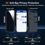 QHOHQ for iPhone 16 Pro Privacy Screen Protector + Camera Lens Protector, [Military Grade Shatterproof], Top 9H+ Anti Spy Glass, Full Edge Coverage, Ultra Durable, with Installation Tool [3+3 Pack]
