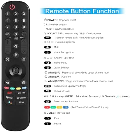 Replacement LG Remote Control for Smart TV, MR22GA/GN LG Magic Remote for 2022-2019 LG TVs UHD 4K ThinQ WebOS OLED, with Voice and Pointer Function