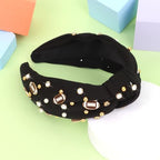 YARIEW Football Headbands for WomenPearl Rhinestone Jeweled Knotted Headband for Women Fashion Headband Wide Game Day Sports Hair Accessories Gift for Football Mom Fans Christmas (Black)