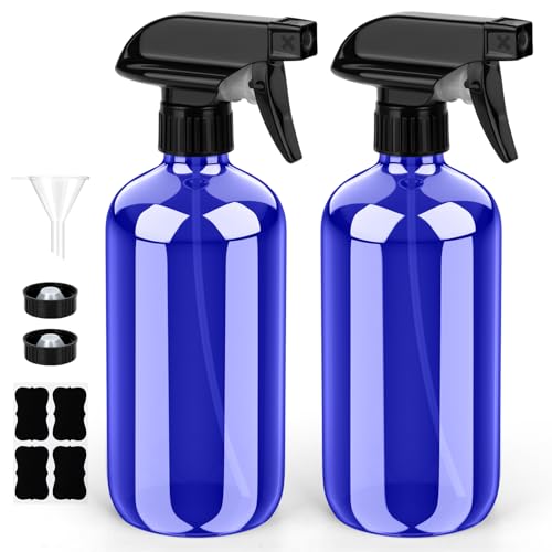 Glass Spray Bottle, Blue Glass Spray Bottle Set & Accessories for Non-toxic Window Cleaners Aromatherapy Facial Hydration Watering Flowers Hair Care (2 Pack/8 oz) (Blue)