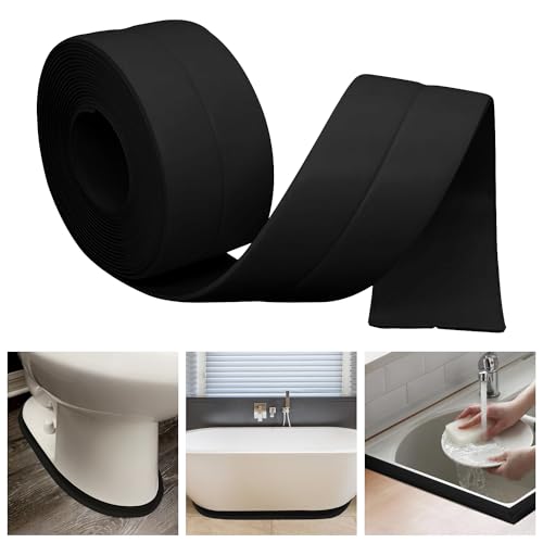 Caulk Tape Bath & Kitchen Self Adhesive Caulking Tape Waterproof,Toilet Caulk Strip,Bathtub Sealing Strip Tape Caulk,Shower Caulk Bathroom Sealant,Traditional Caulking Replacement(Black,1.5" x10.5Ft)