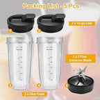 Blender Replacement Parts for Ninja, 24oz Ninja Blender Cups with To-Go Lids, 7 Fins Extractor Blade, Compatible with Nutri Ninja Auto iQ Blenders BL2012, BL2013, BL450, BL480