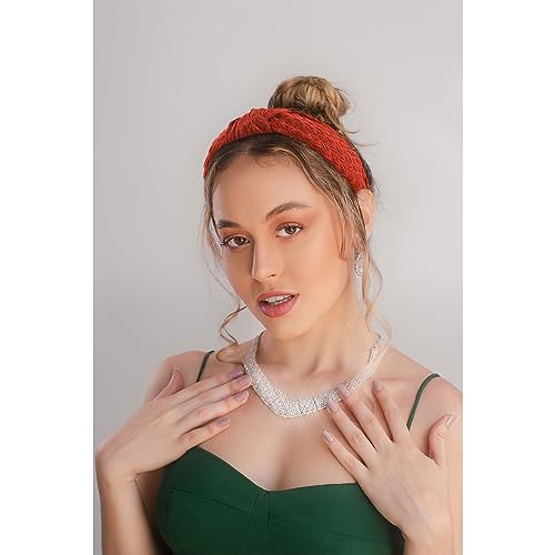 YISSION 4PCS Knotted Headbands for Women Girls Non Slip Wide Headband Fashion Head Bands Top Knot Headband for Women Black White Red Brown Headband Neutral Hairband Hair Accessories for Women