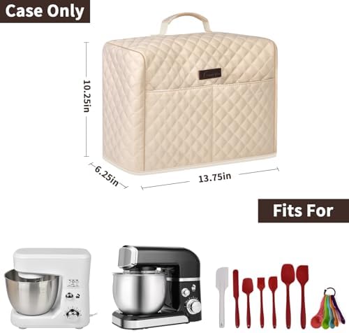 Cover for KitchenAid 3.5 Qt Stand Mixer, for KitchenAid Ice Cream Maker Attachment Stand Mixer 2 Quart, Case with Top Handle, Pockets for Extra Accessories,Beige(Bag Only)