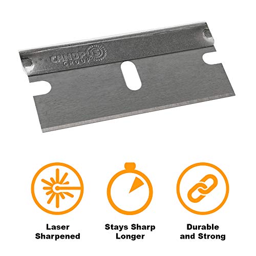 CANOPUS Single Edge Industrial Razor Blades, 100% Made in USA, Heavy Duty Straight Edge Razors, Box & Carton Cutter Replacement Blades, Glass & Paint Scraper Razor Blades (Box of 100)
