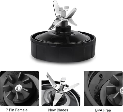 Ninja Blender Replacement Parts – Premium Grade 7 Fins Ninja Blender Blade for Ninja Blender Cups – Stainless Steel High Speed New Bearing – Leakproof Sealing Ring