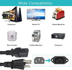 12FT Computer Monitor Replacement Power Cord -Black Long Standard PC Replace AC 3 Prong Power Supply Cord Heavy Duty 18AWG IEC C13 Power Cable NEMA 5-15P to C13 10A 125V for Monitor/TV/Computer